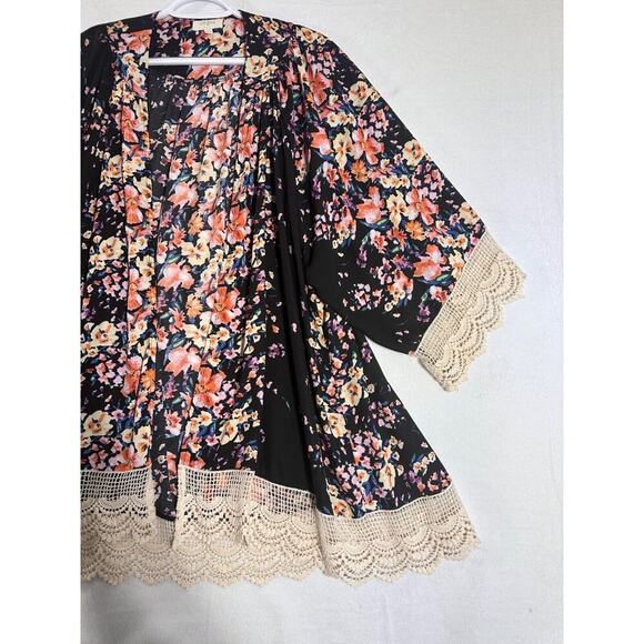 UMGEE Black Cream Open Top S M Oversized Boho Peasant Lace - Picture 3 of 8